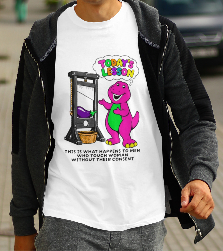 Today's Lesson Purple Dinosaur Guillotine Irony Consent Awareness T-Shirt