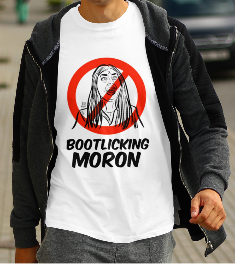 Bootlicking Moron Satire Political Red Circle Cross Line T-Shirt