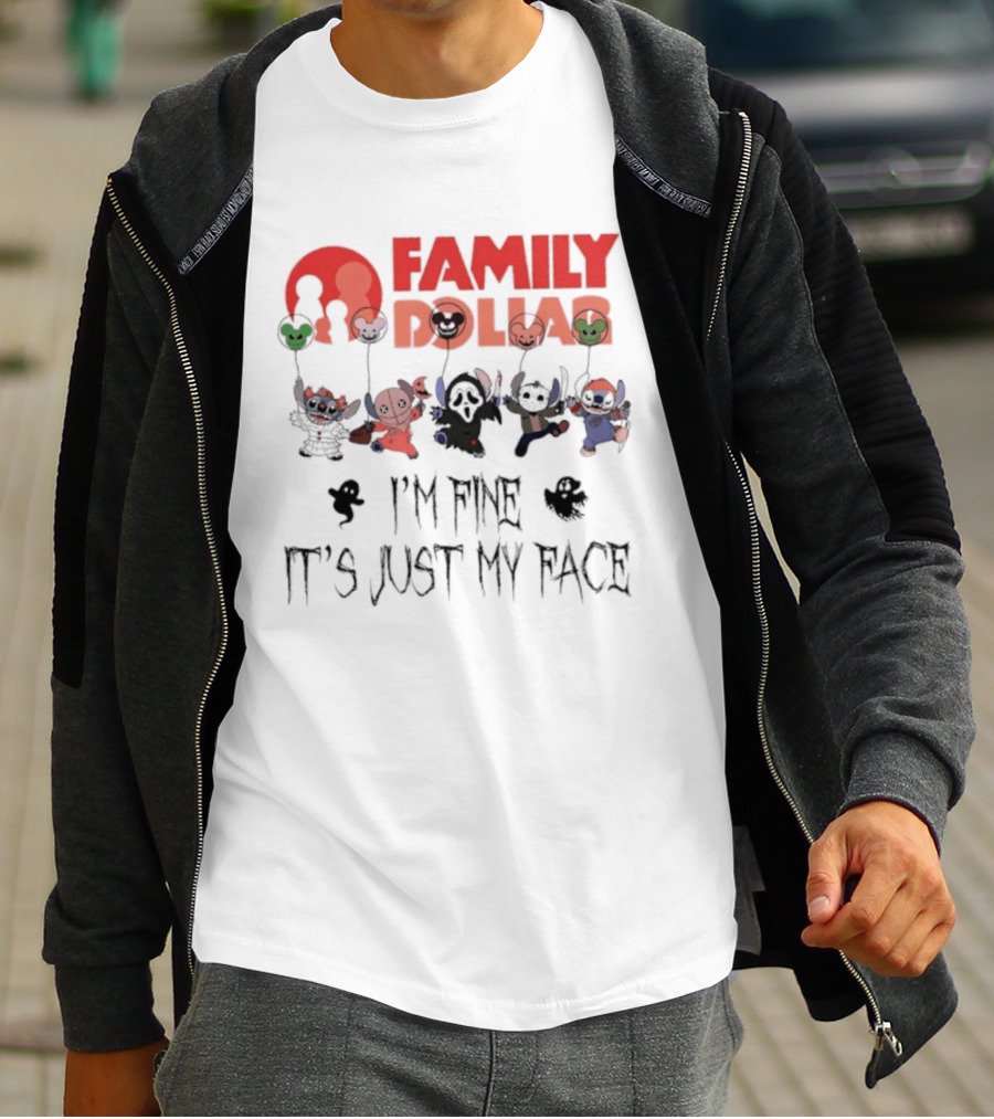 Family Dollar Stitch 2026 Halloween I'm Fine It's Just My Face T-Shirt