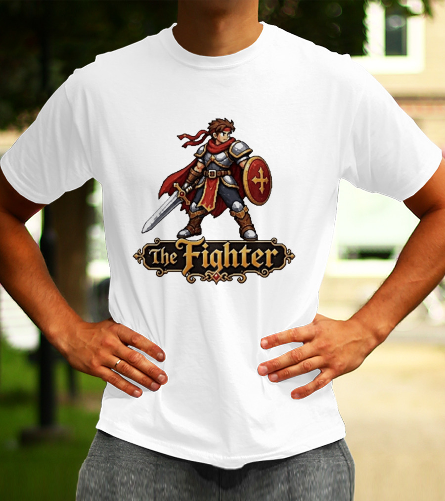 The Fighter Fantasy RPG Pixel Knight Sword And Shield Hero T-Shirt