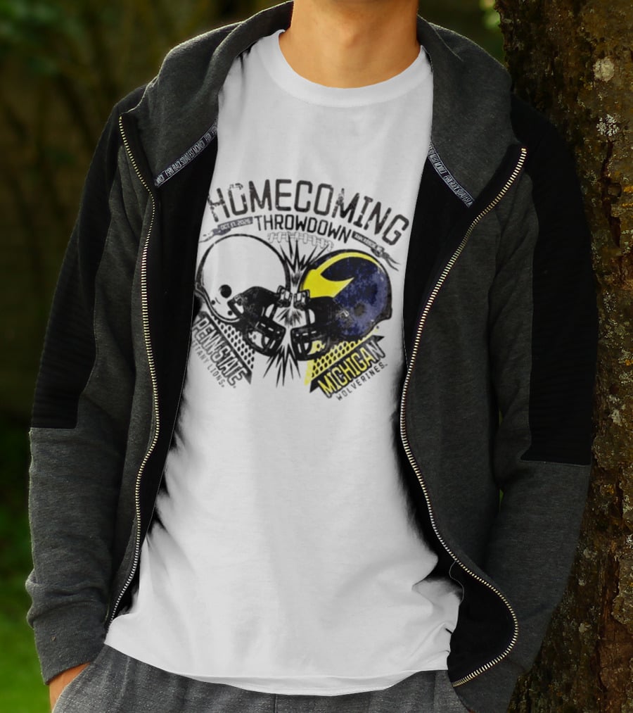 Homecoming Throwdown Michigan Wolverines Vs Penn State Nittany Lions Football Oct 17 2026 Helmet Showdown T-Shirt