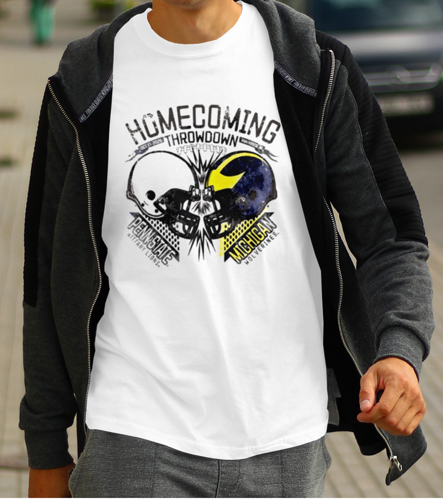 Homecoming Throwdown Michigan Wolverines Vs Penn State Nittany Lions Football Oct 17 2026 Helmet Showdown T-Shirt
