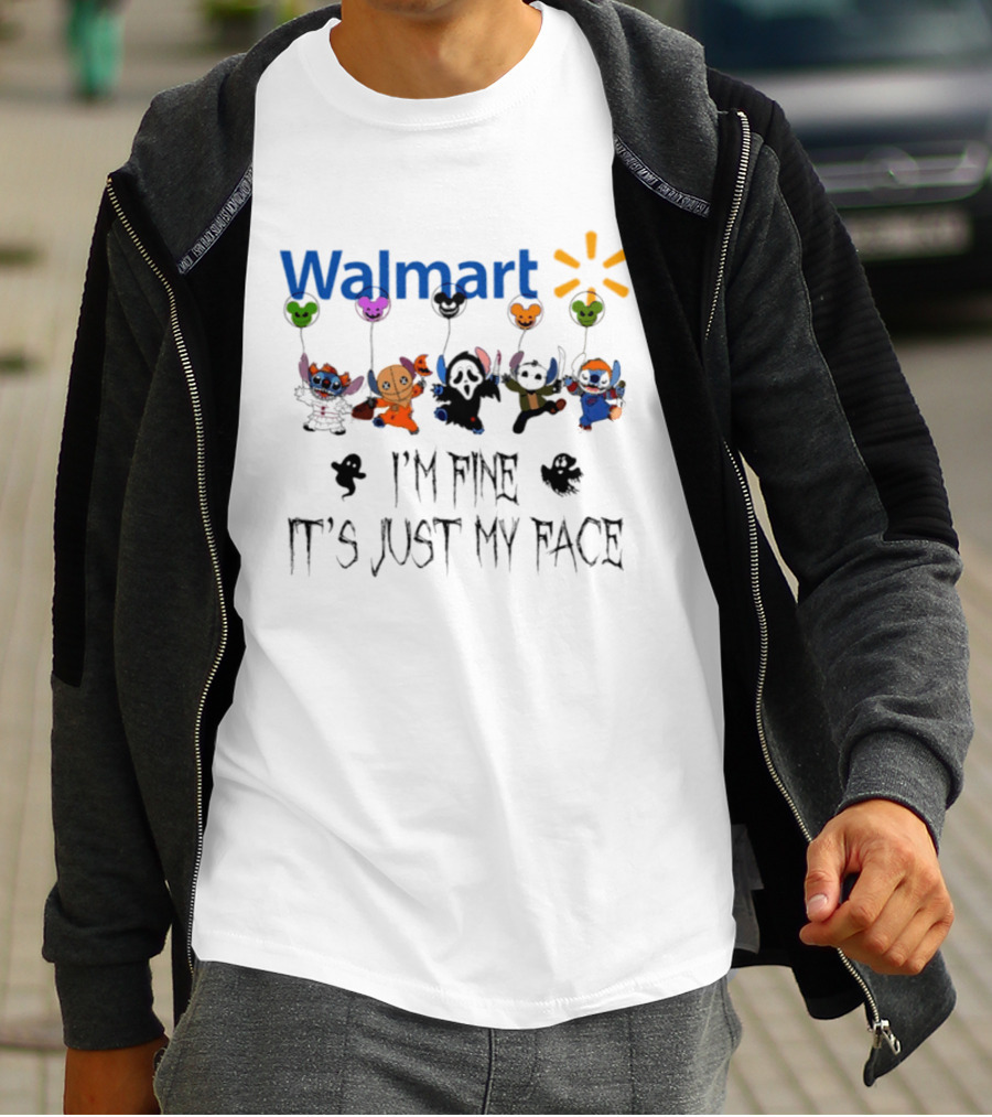 Walmart Stitch 2026 Halloween I'm Fine It's Just My Face Balloon Characters T-Shirt