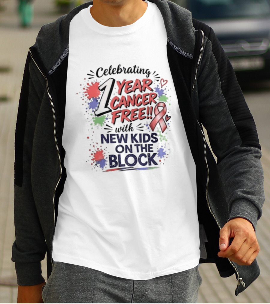 Celebrating 1 Year Cancer Free With New Kids On The Block Ribbon T-Shirt