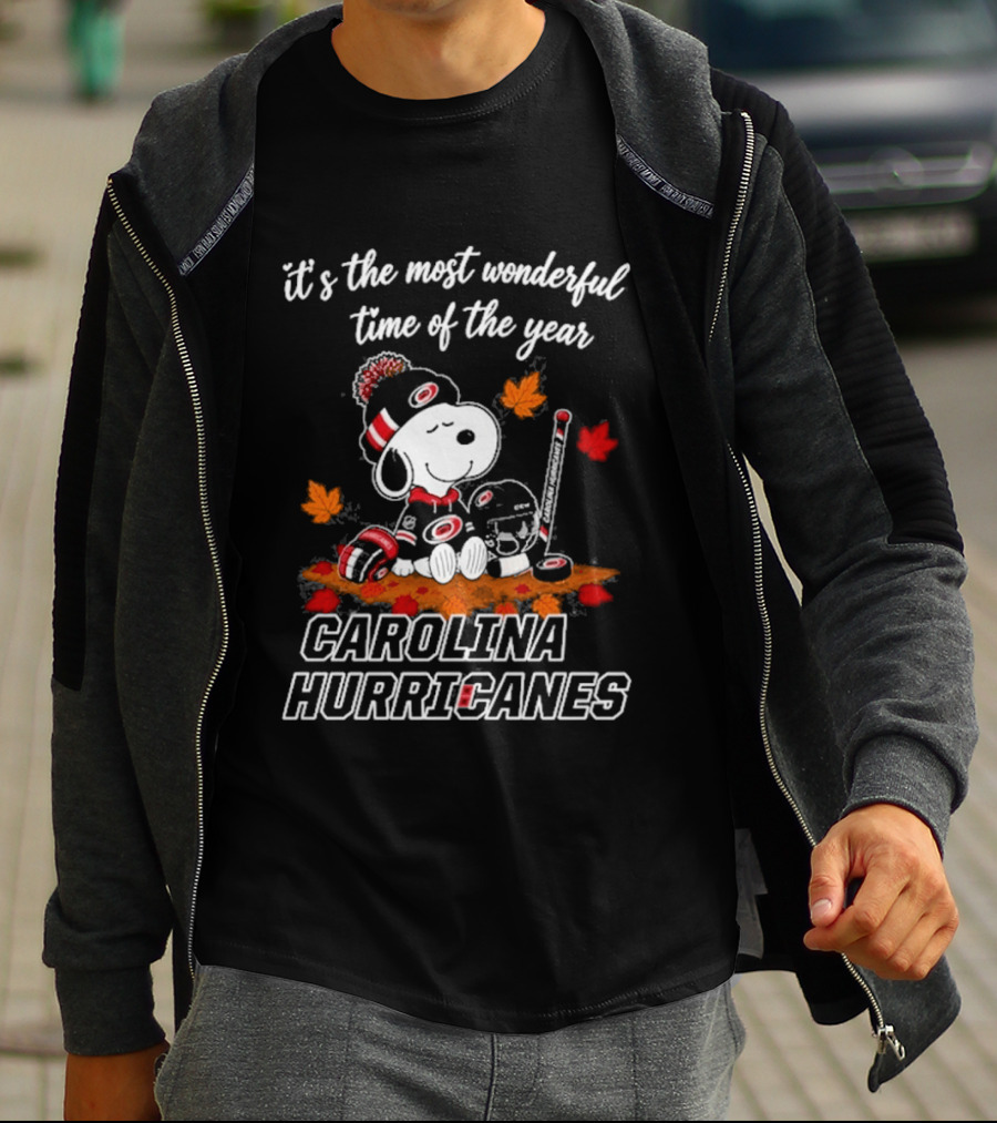 Carolina Hurricanes Snoopy Autumn Fall Football Most Wonderful Time Of The Year T-Shirt
