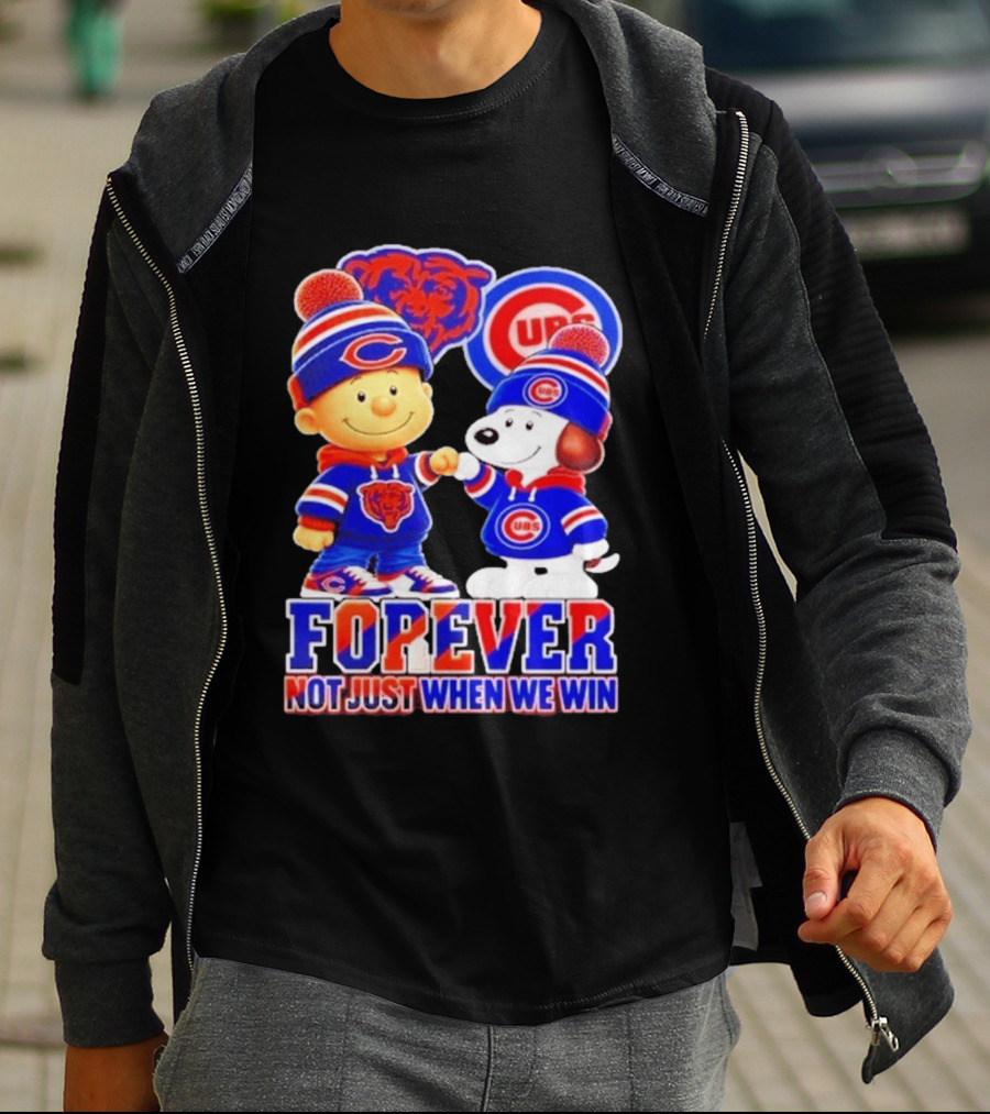 Charlie Brown Snoopy Fist Bump Chicago Bears Cubs Forever Not Just When We Win Football T-Shirt