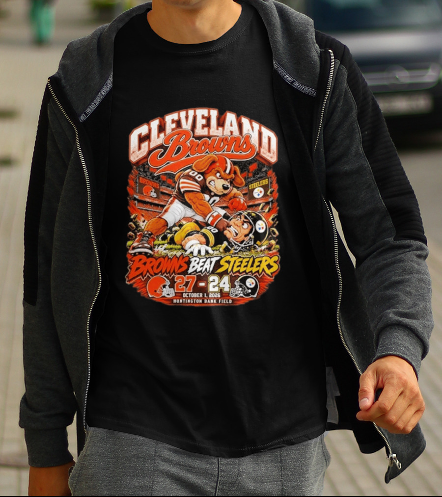 Cleveland Browns Beat Steelers 27 24 October 1 2026 Huntington Bank Field T-Shirt