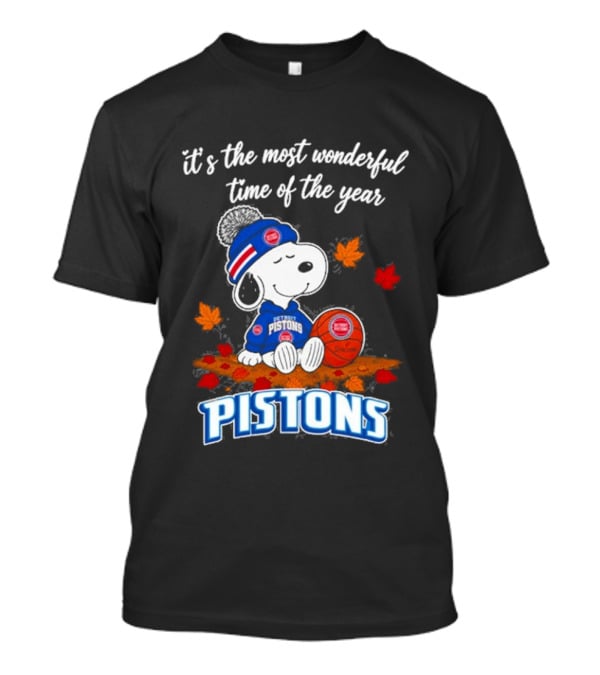 Detroit Pistons Snoopy Autumn Football It's The Most Wonderful Time Of The Year T-Shirt