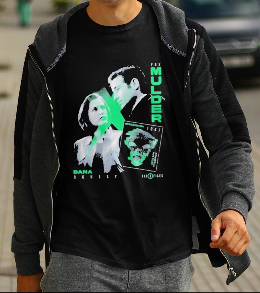 Fox Mulder Dana Scully The X Files 1997 Skull Print T-Shirt