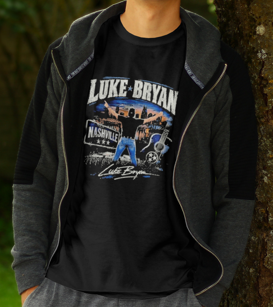 Luke Bryan Nashville Concert Country Music Vibes With Guitar And Signature T-Shirt