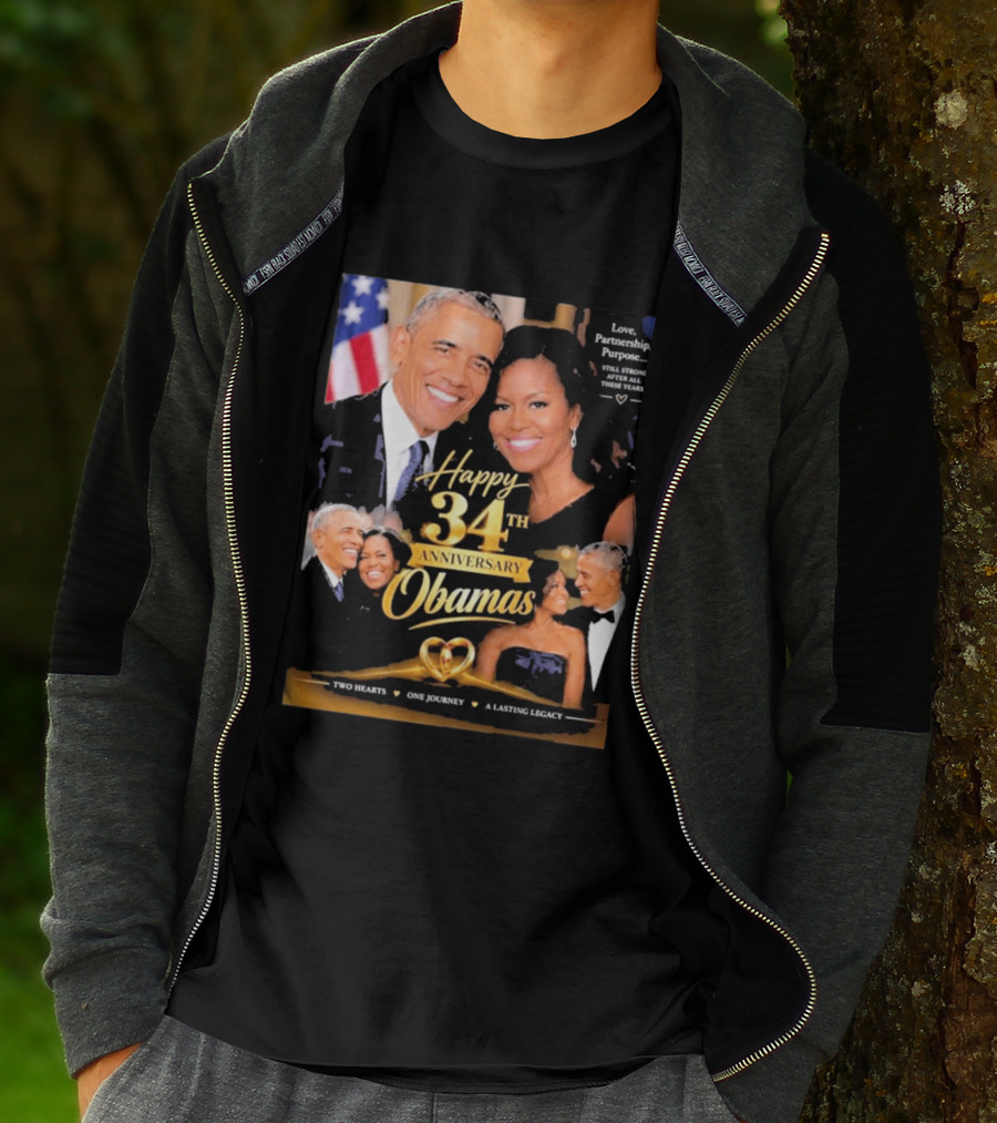 Happy 34th Anniversary Obamas Love Partnership Purpose Two Hearts One Journey A Lasting Legacy T-Shirt