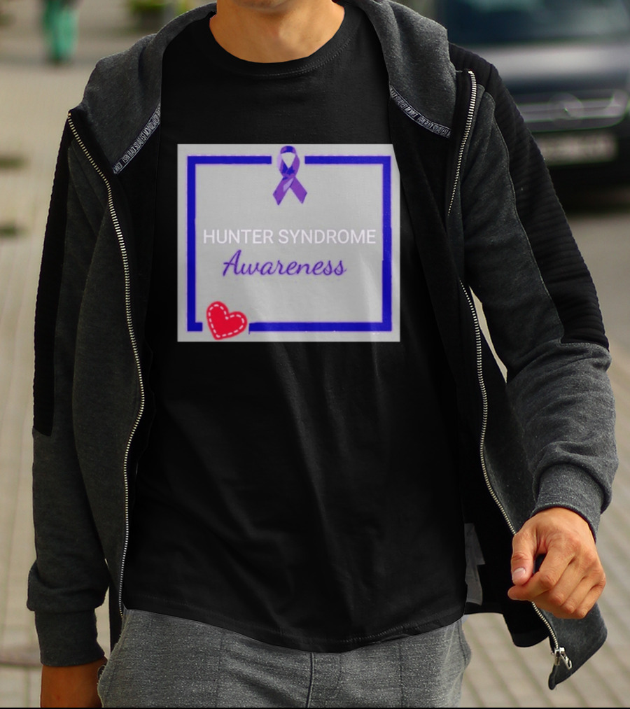 Hunter Syndrome Awareness Purple Ribbon And Heart Symbolization T-Shirt