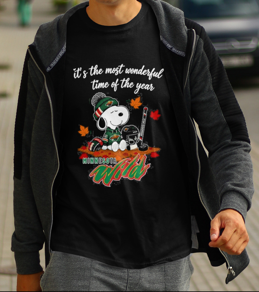 Minnesota Wild Snoopy Autumn Football Most Wonderful Time Of The Year T-Shirt