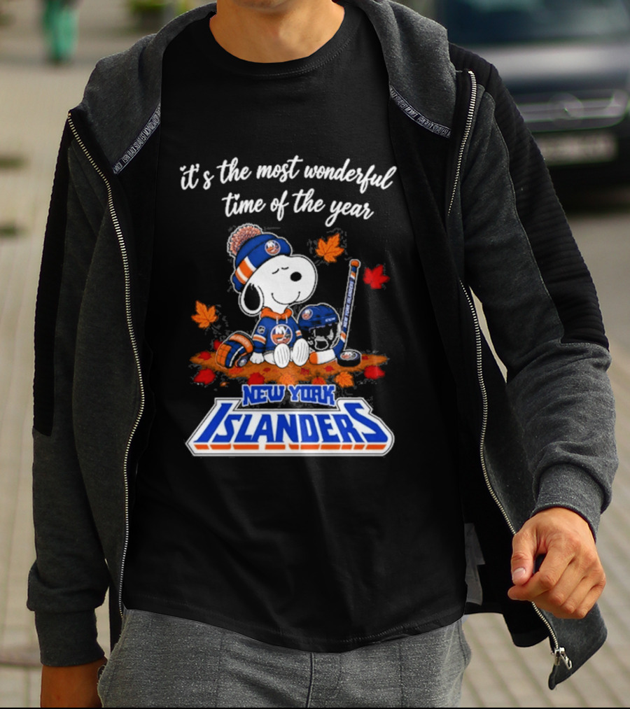 New York Islanders Snoopy Hockey Fall Autumn Most Wonderful Time Of The Year T-Shirt