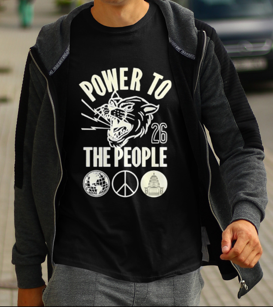 Power To The People 26 Roaring Panther Globe Peace Sign T-Shirt