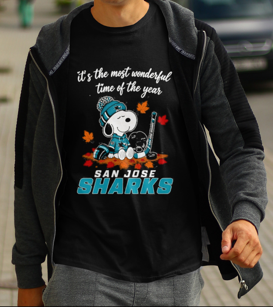 San Jose Sharks Snoopy Autumn Hockey It's The Most Wonderful Time Of The Year T-Shirt