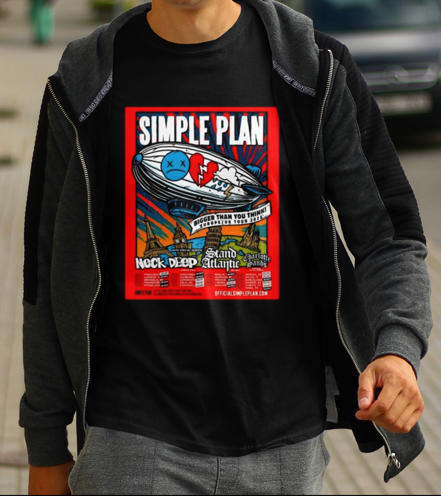 SIMPLE PLAN Bigger Than You Think Europe And UK Tour 2026 Featuring Neck Deep Stand Atlantic Charlotte Sands T-Shirt