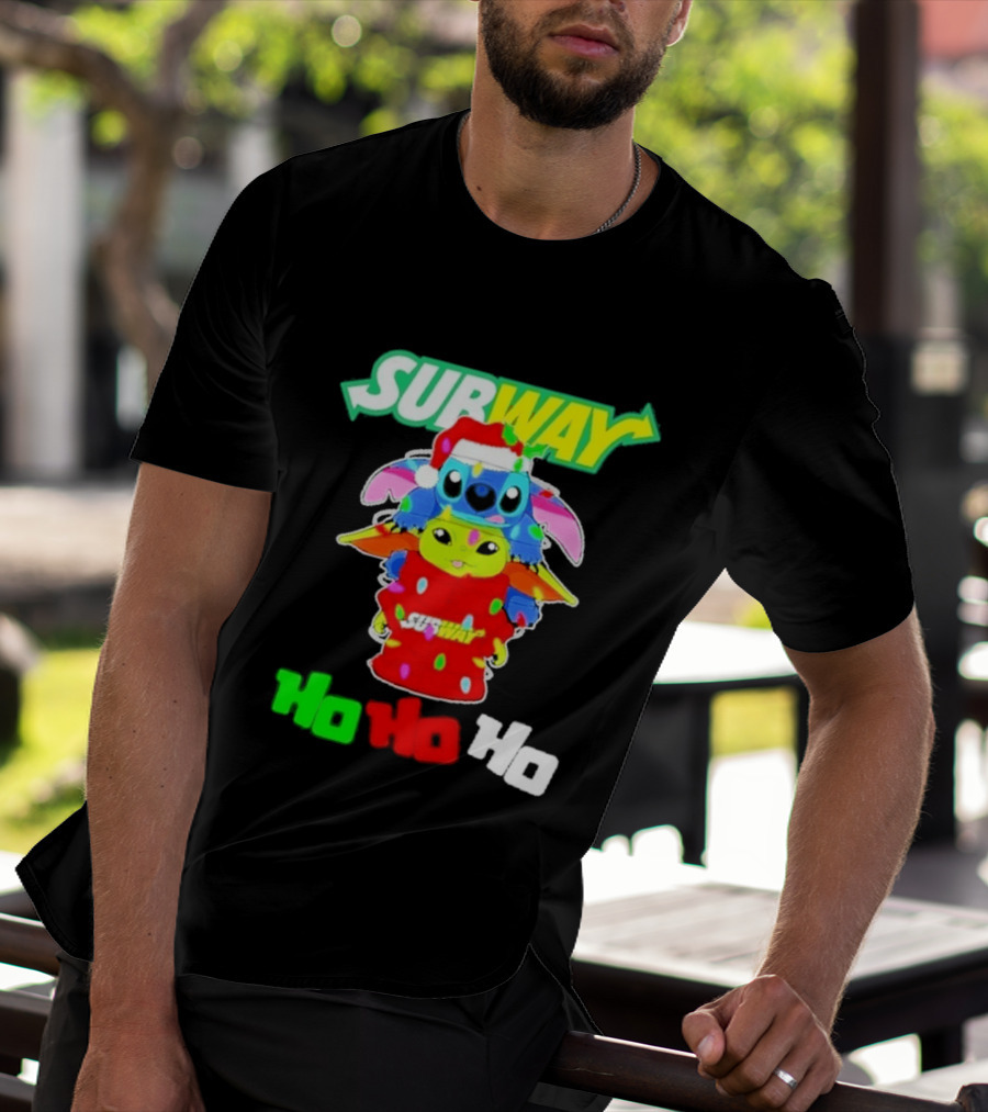 Subway Baby Yoda Stitch Christmas 2026 Ho Ho Ho T-Shirt