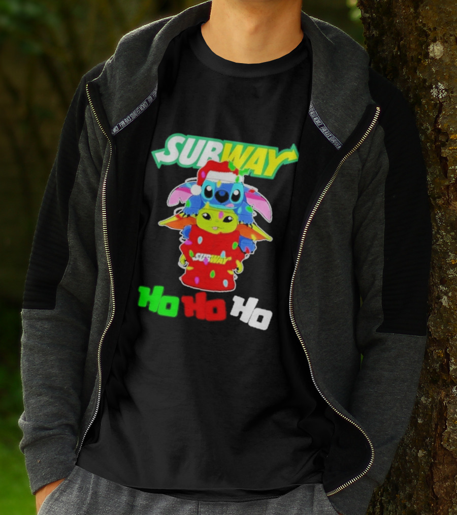 Subway Baby Yoda Stitch Christmas 2026 Ho Ho Ho T-Shirt