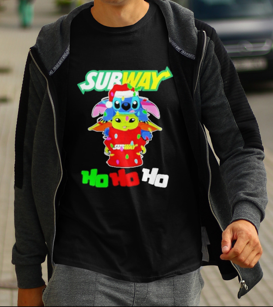 Subway Baby Yoda Stitch Christmas 2026 Ho Ho Ho T-Shirt