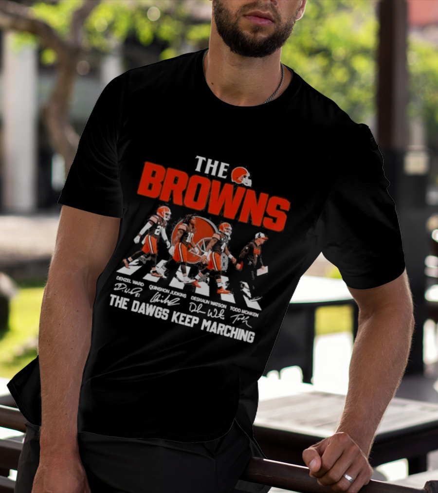 The Browns 2026 Team Football Abbey Road The Dawgs Keep Marching Denzel Ward Myles Garrett Deshaun Watson Todd Monken T-Shirt