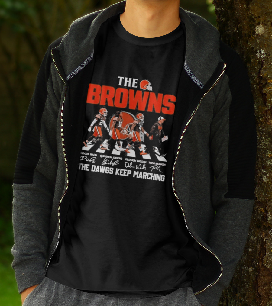 The Browns 2026 Team Football Abbey Road The Dawgs Keep Marching Denzel Ward Myles Garrett Deshaun Watson Todd Monken T-Shirt