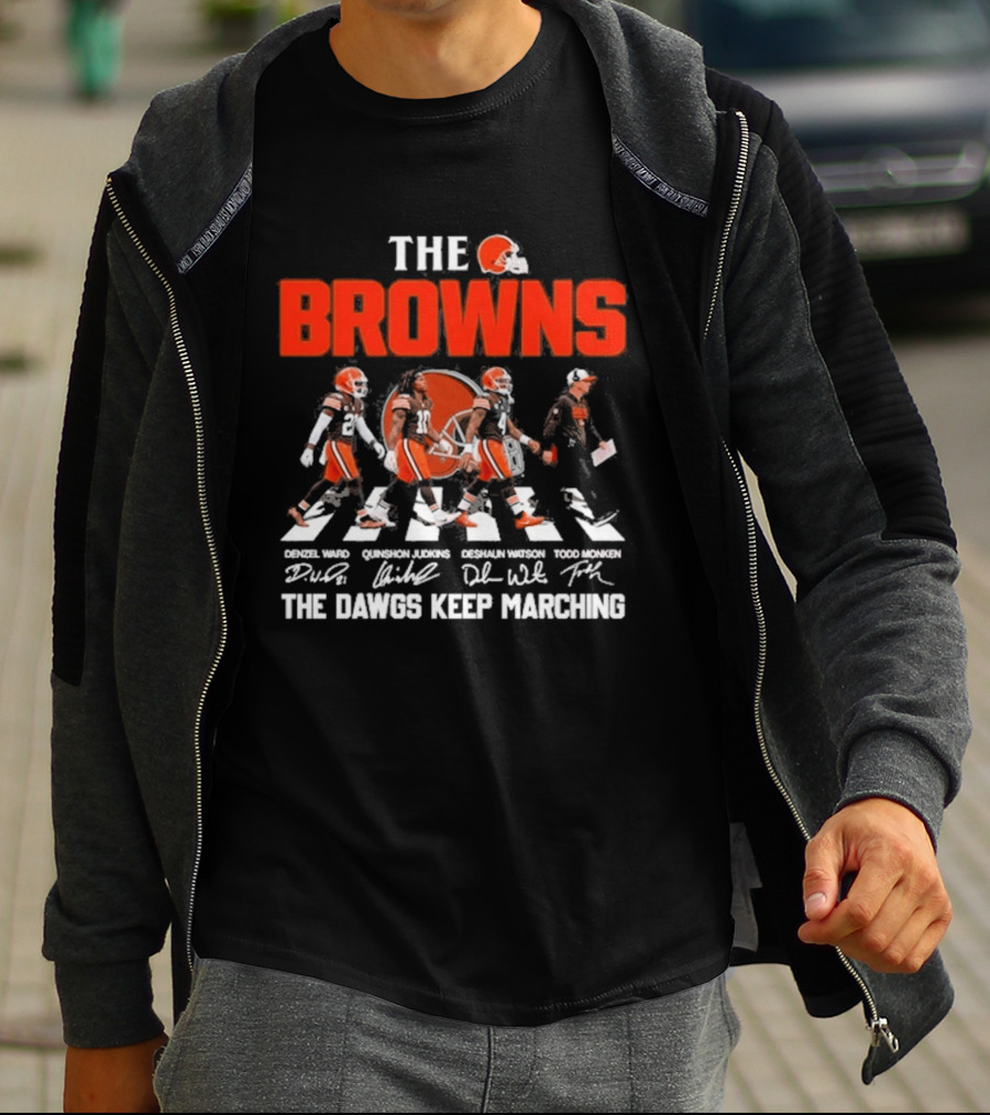 The Browns 2026 Team Football Abbey Road The Dawgs Keep Marching Denzel Ward Myles Garrett Deshaun Watson Todd Monken T-Shirt