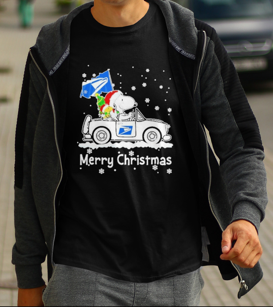 United States Postal Service Snoopy Woodstock Car Merry Christmas 2026 T-Shirt