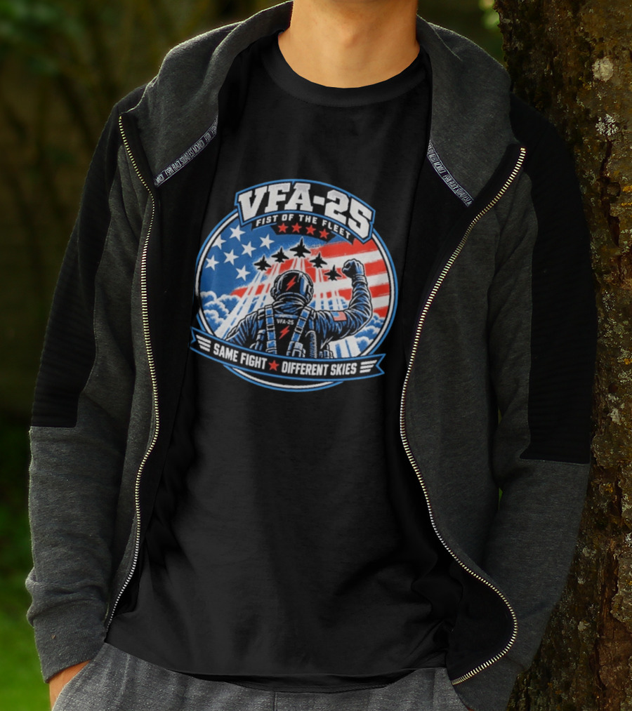 VFA 25 Fist Of The Fleet Fighter Pilot American Flag Same Fight Different Skies T-Shirt