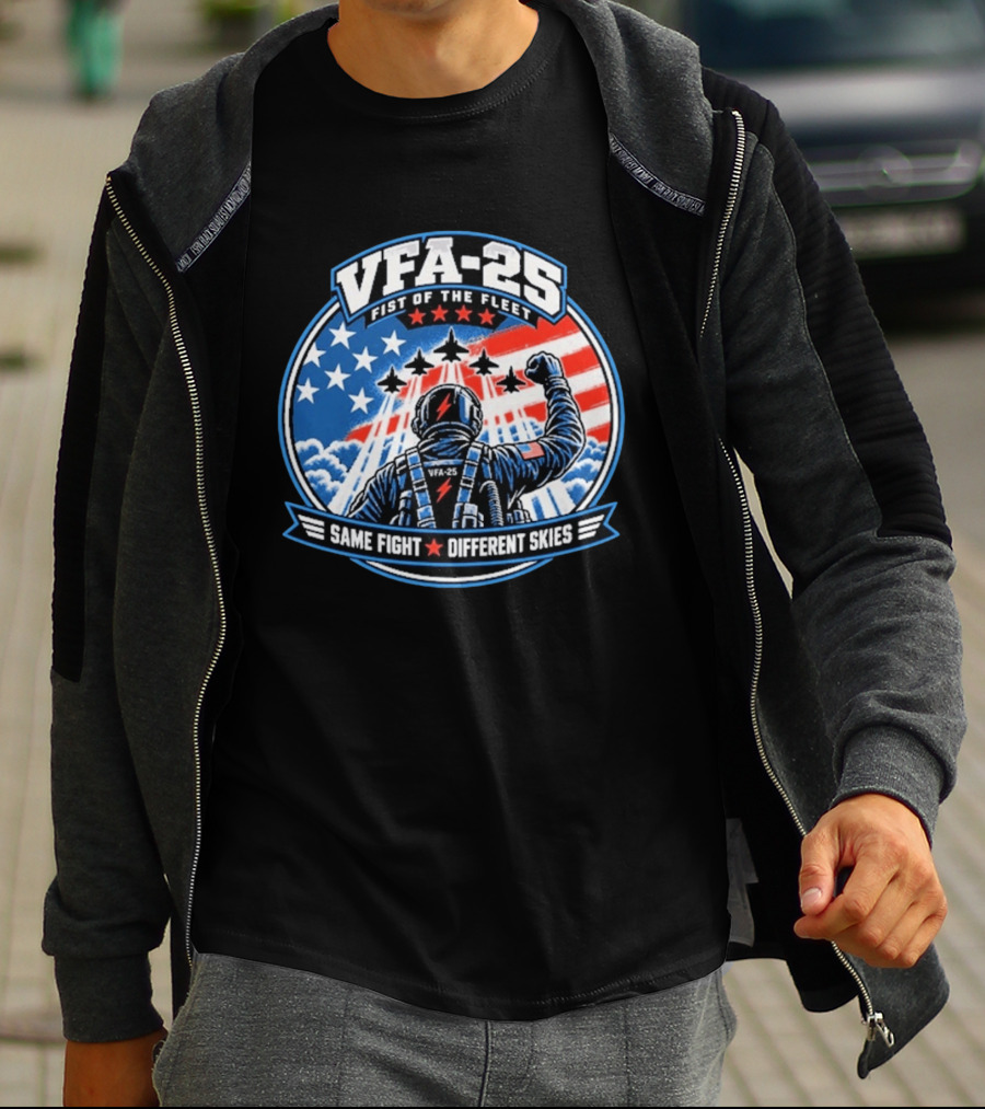 VFA 25 Fist Of The Fleet Fighter Pilot American Flag Same Fight Different Skies T-Shirt