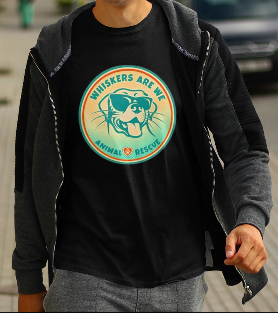 Whiskers Are We Animal Rescue Sunglasses Dog Paw Heart T-Shirt