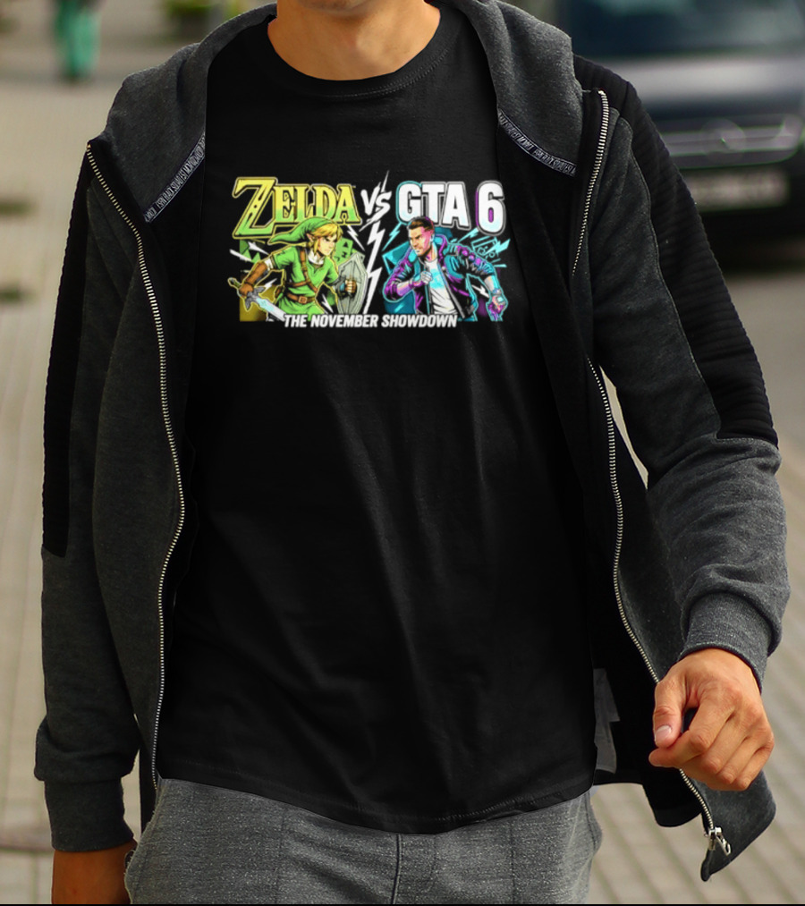 Zelda Vs GTA 6 The November Showdown Gaming Epic Clash T-Shirt