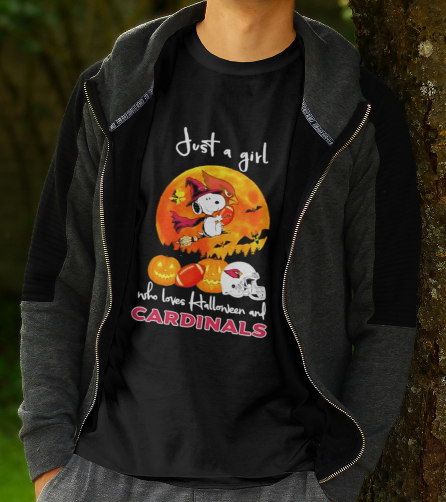 Just A Girl Who Loves Halloween And Cardinals Snoopy Woodstock Pumpkin 2026 T-Shirt