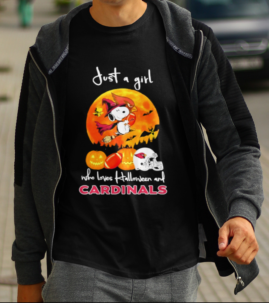 Just A Girl Who Loves Halloween And Cardinals Snoopy Woodstock Pumpkin 2026 T-Shirt