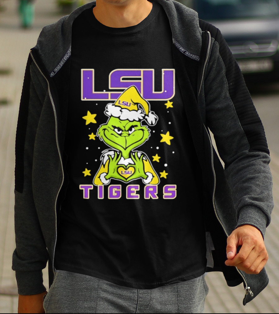 LSU Tigers Grinch Love Hands Christmas 2026 Football Holiday T-Shirt