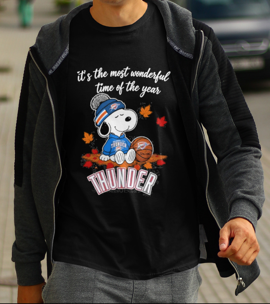 Oklahoma City Thunder Snoopy Most Wonderful Time Of The Year Autumn Football T-Shirt