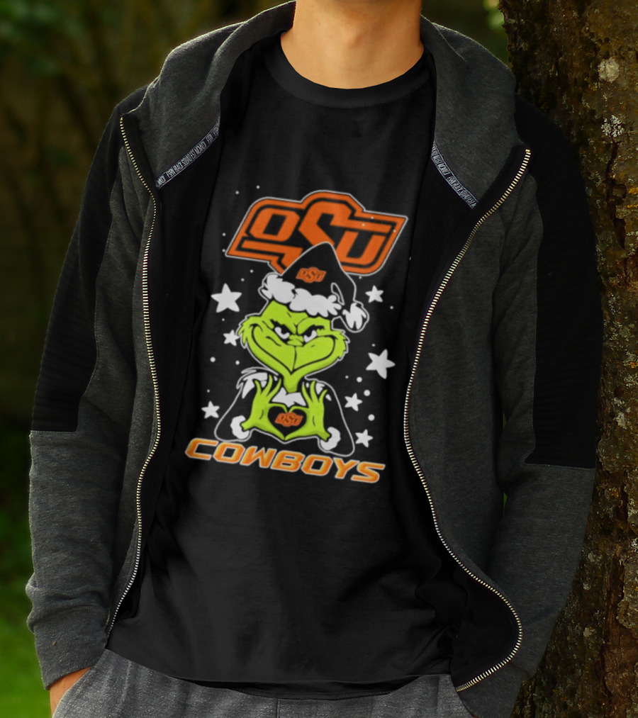 Oklahoma State Cowboys Grinch Love Hands Christmas Football 2026 T-Shirt