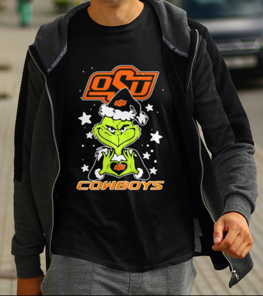 Oklahoma State Cowboys Grinch Love Hands Christmas Football 2026 T-Shirt