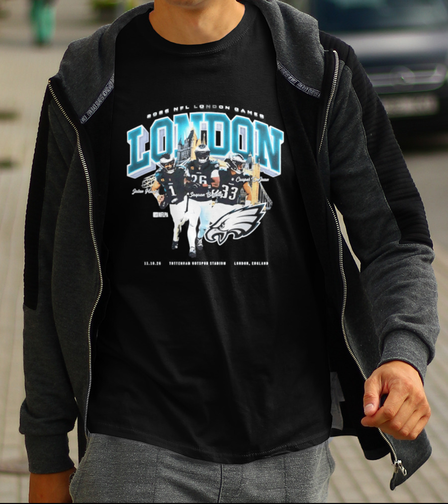 Philadelphia Eagles 2026 London International Games Saquon Barkley Jalen Hurts Eagles T-Shirt