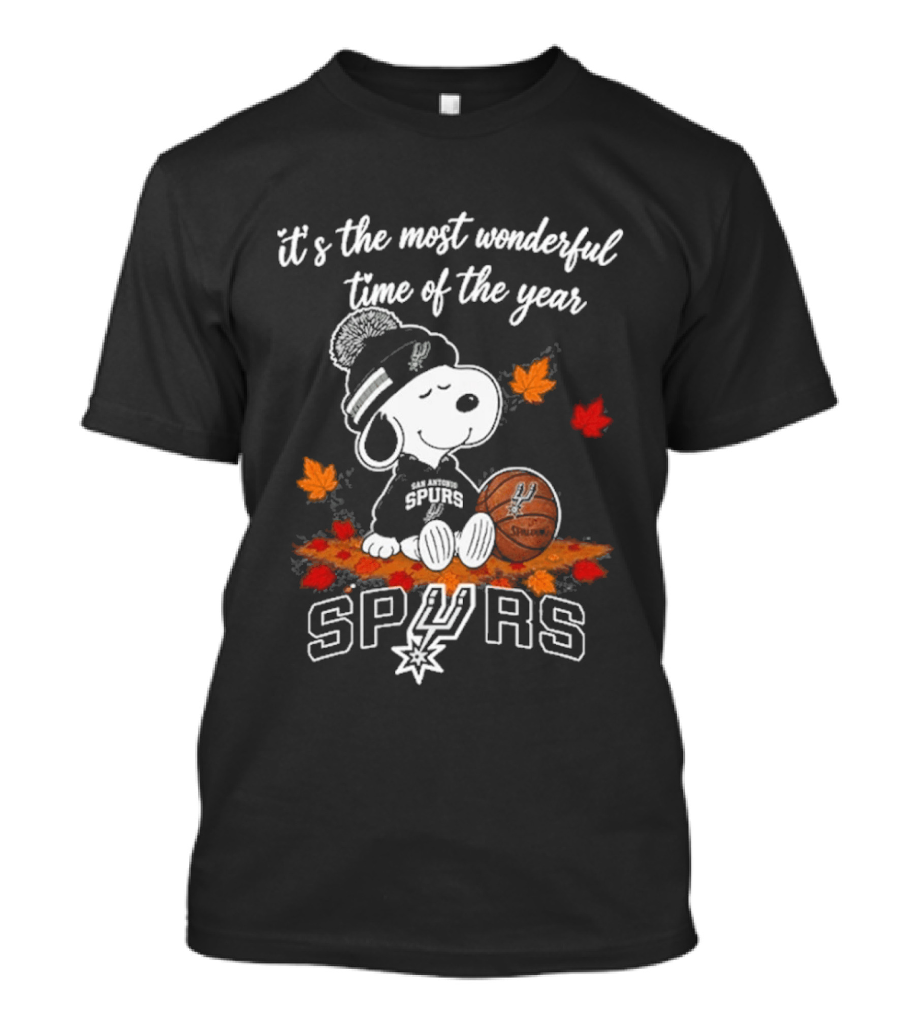 San Antonio Spurs Snoopy It's The Most Wonderful Time Of The Year Autumn Football Leaves T-Shirt