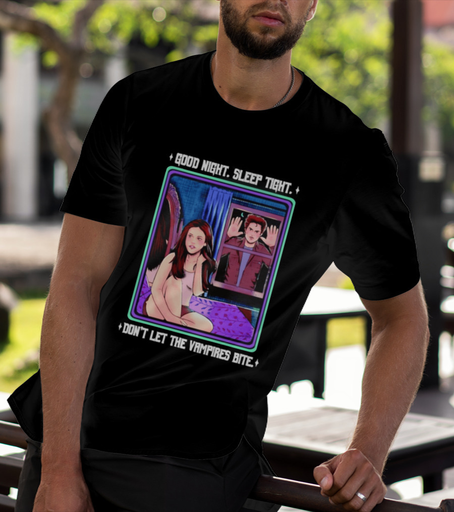 Good Night Sleep Tight Don't Let The Vampires Bite Twilight Bedroom Scene T-Shirt