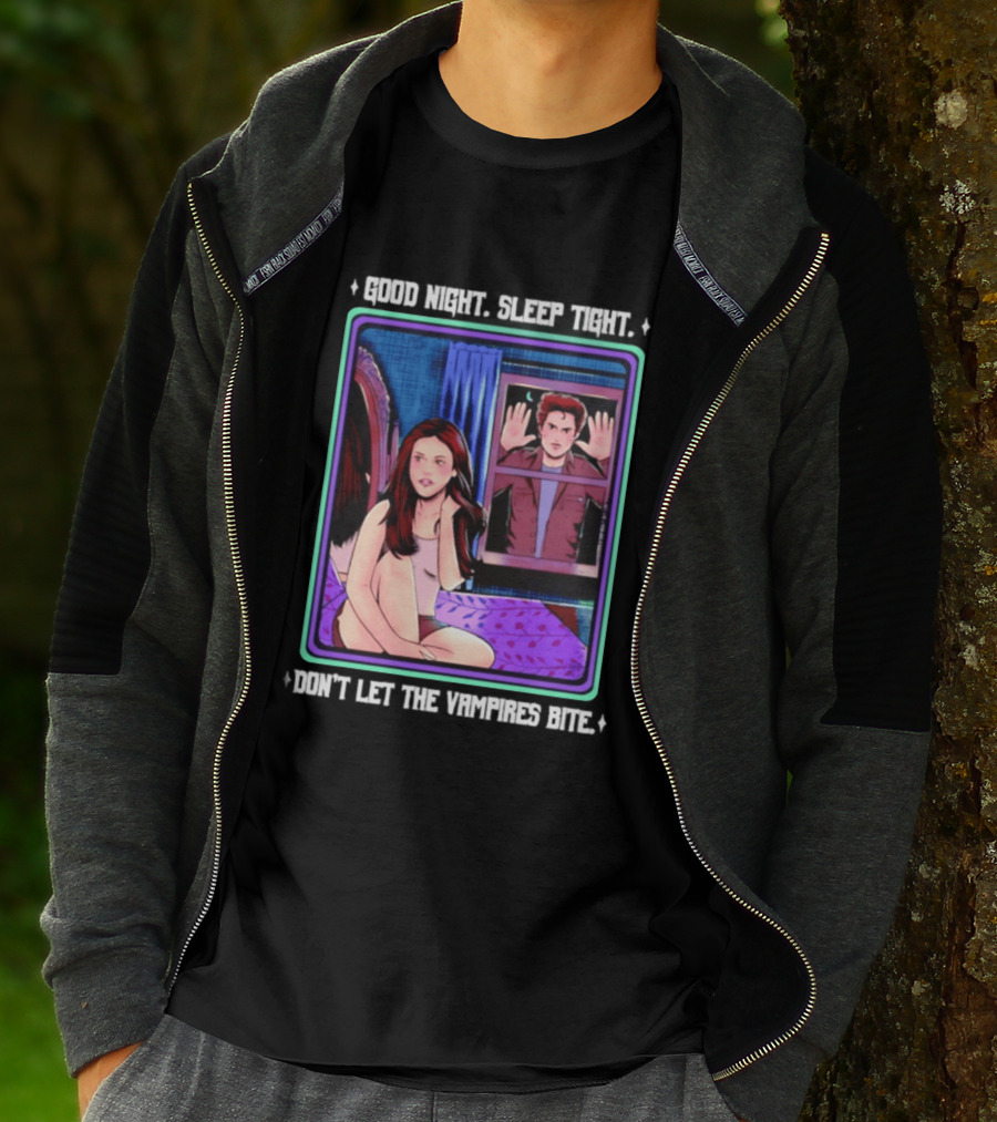 Good Night Sleep Tight Don't Let The Vampires Bite Twilight Bedroom Scene T-Shirt