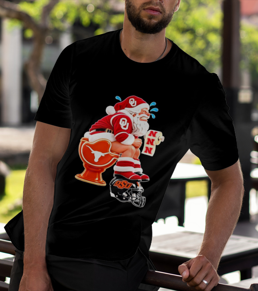 OU Oklahoma Sooners Santa Claus Toilet Texas Longhorns OSU Cowboys Football Meme T-Shirt