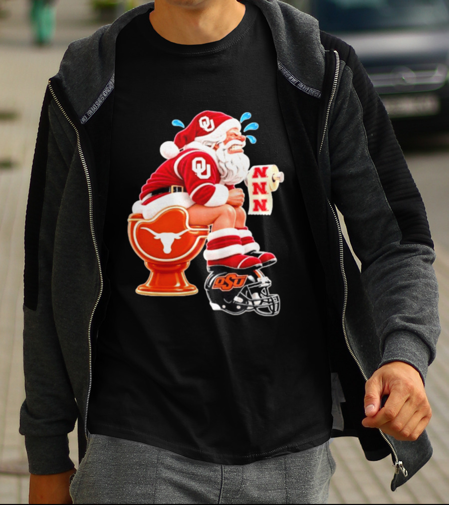 OU Oklahoma Sooners Santa Claus Toilet Texas Longhorns OSU Cowboys Football Meme T-Shirt