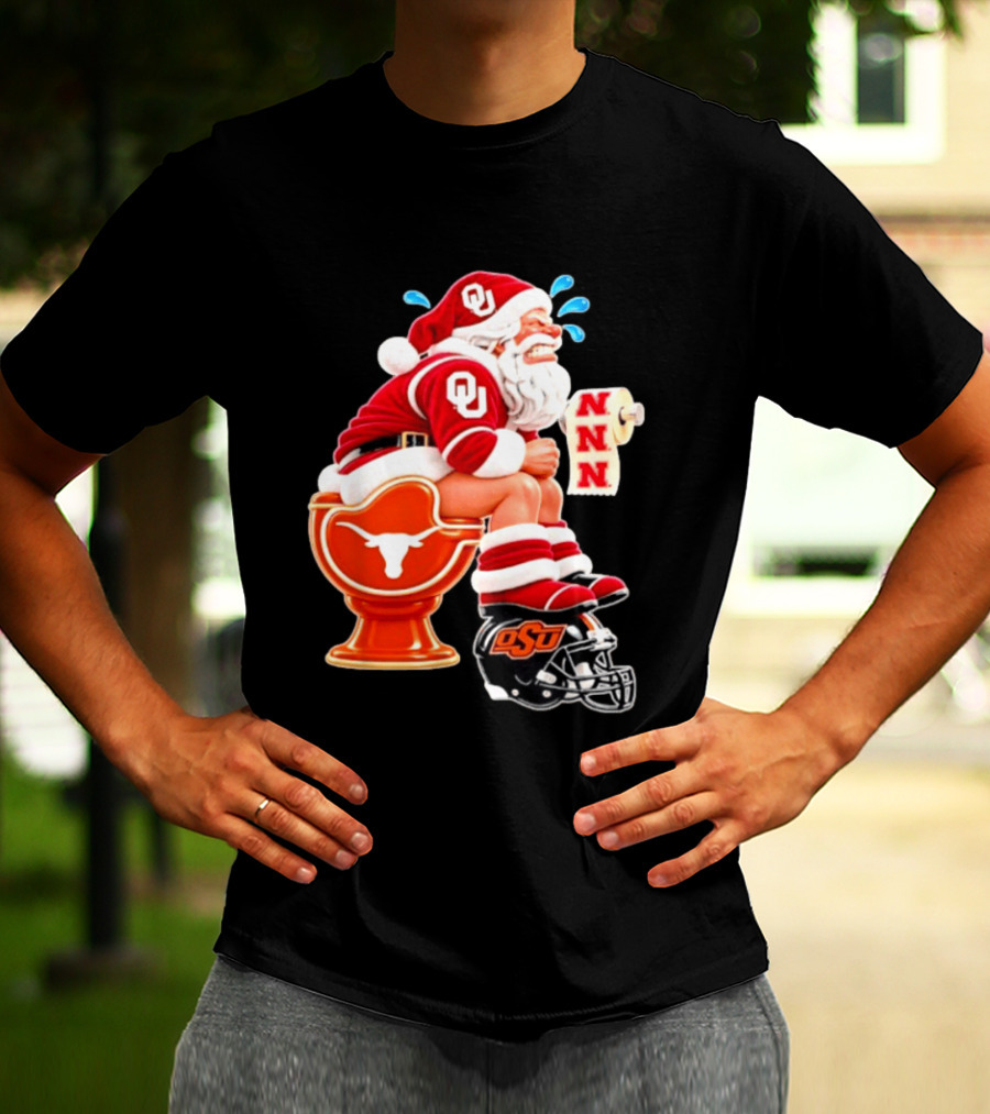 OU Oklahoma Sooners Santa Claus Toilet Texas Longhorns OSU Cowboys Football Meme T-Shirt