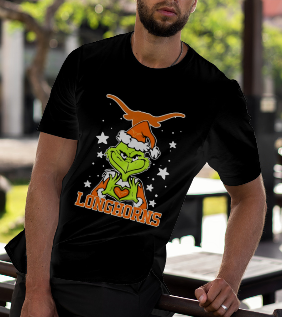 Texas Longhorns Grinch Christmas Love Hands Football 2026 T-Shirt