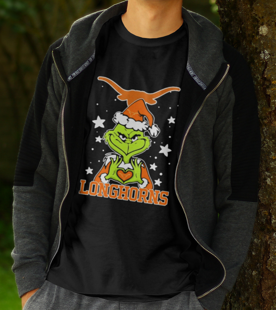 Texas Longhorns Grinch Christmas Love Hands Football 2026 T-Shirt