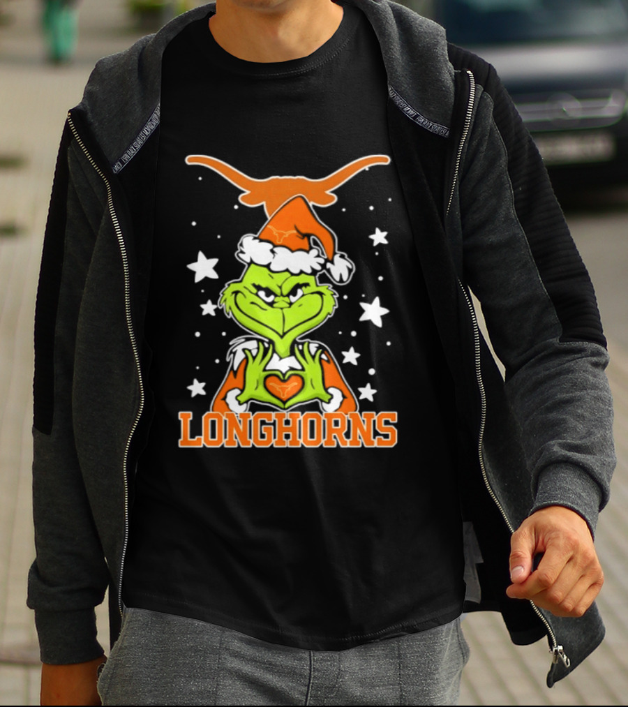 Texas Longhorns Grinch Christmas Love Hands Football 2026 T-Shirt