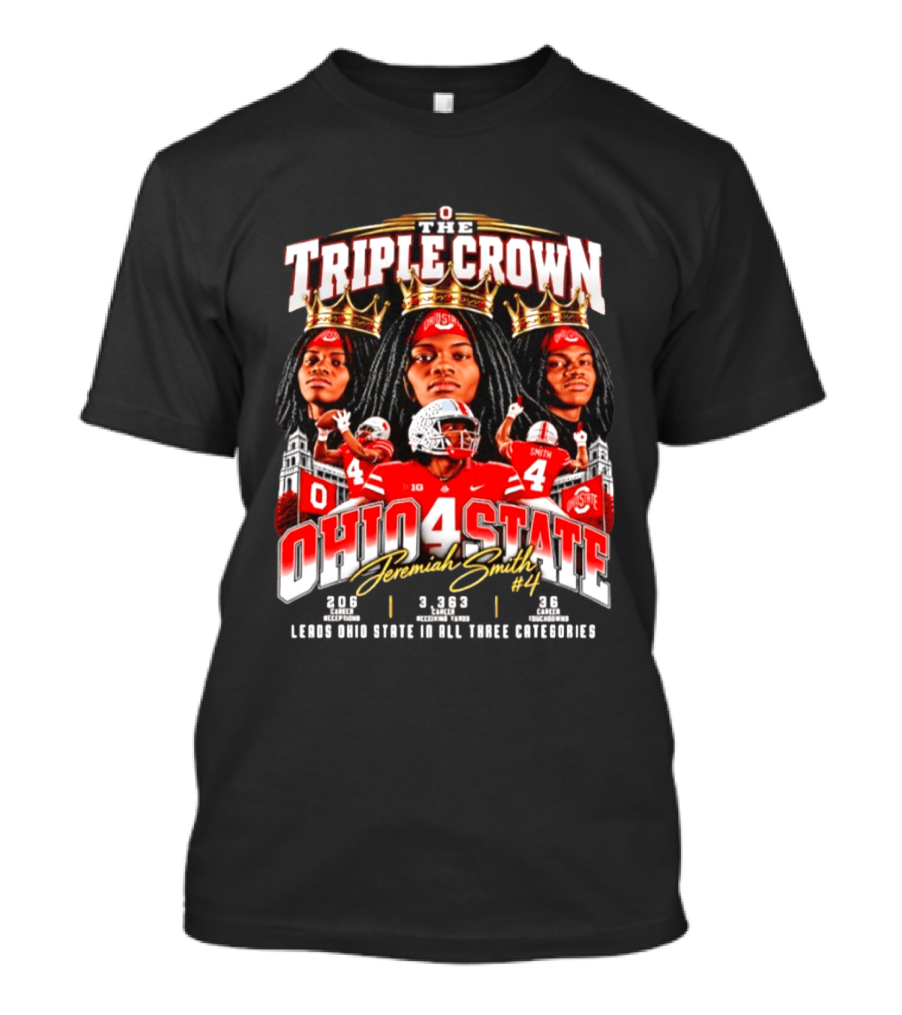 Ohio State Buckeyes Jeremiah Smith #4 The Triple Crown Leading In All Three Categories T-Shirt