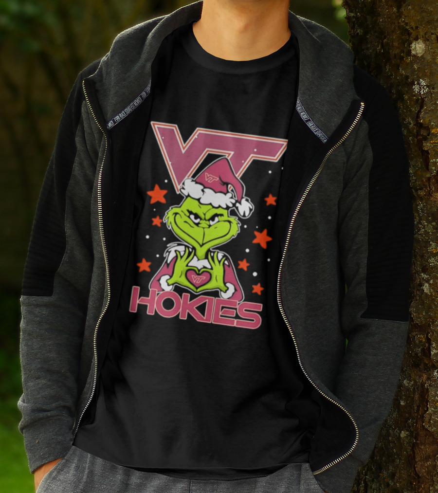 Virginia Tech Hokies Grinch Christmas Love Hands Football 2026 T-Shirt